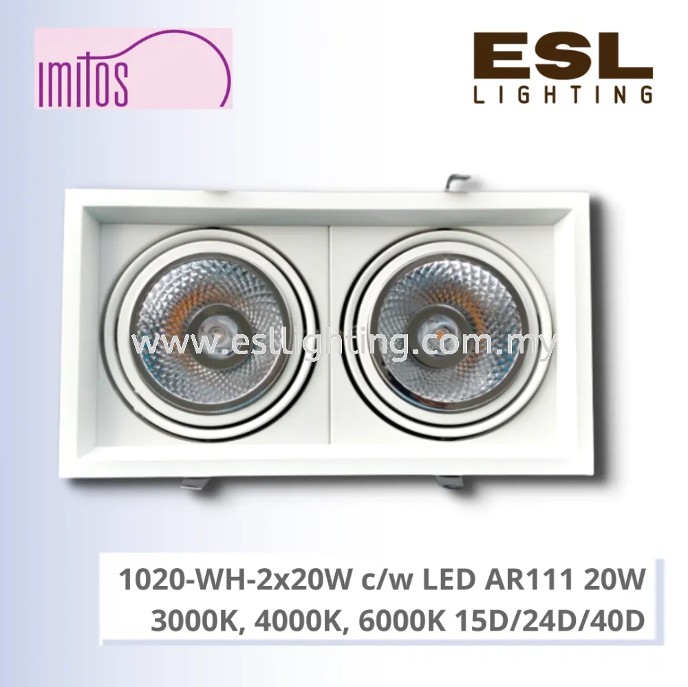 IMITOS 1020-WH-2x20W c/w LED AR111 30W 3000K, 4000K, 6000K 15D/24D/40D