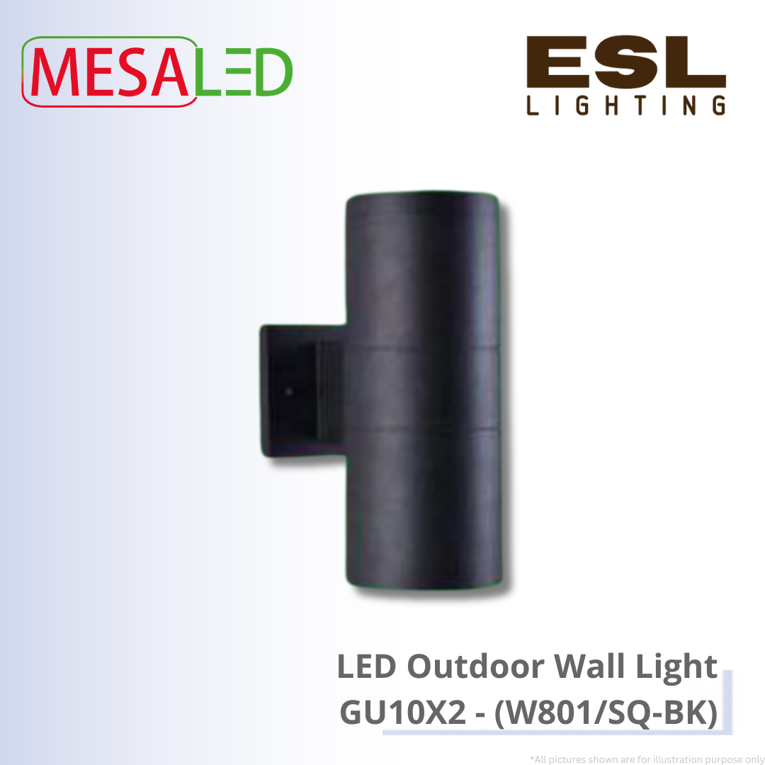 MESALED LED Outdoor Wall Light GU10X2 - W801/SQ-BK IP65