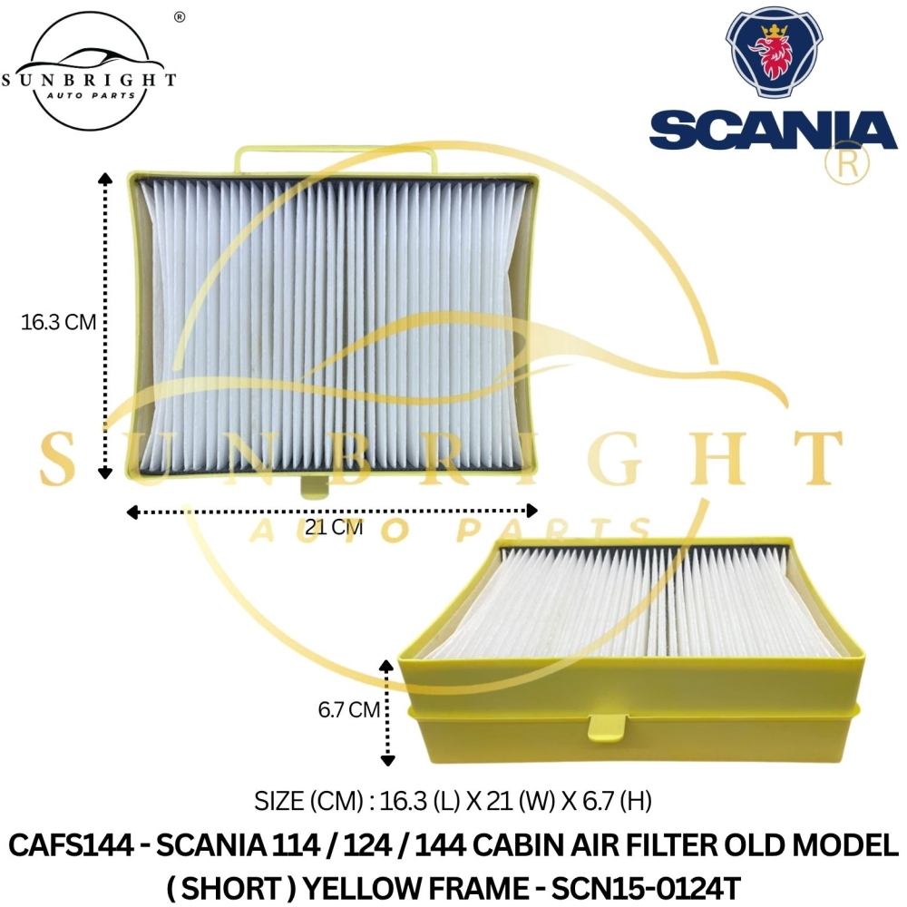 SCANIA 114 / 124 / 144 CABIN AIR FILTER OLD MODEL ( SHORT ) YELLOW FRAME - SCN15-0124T