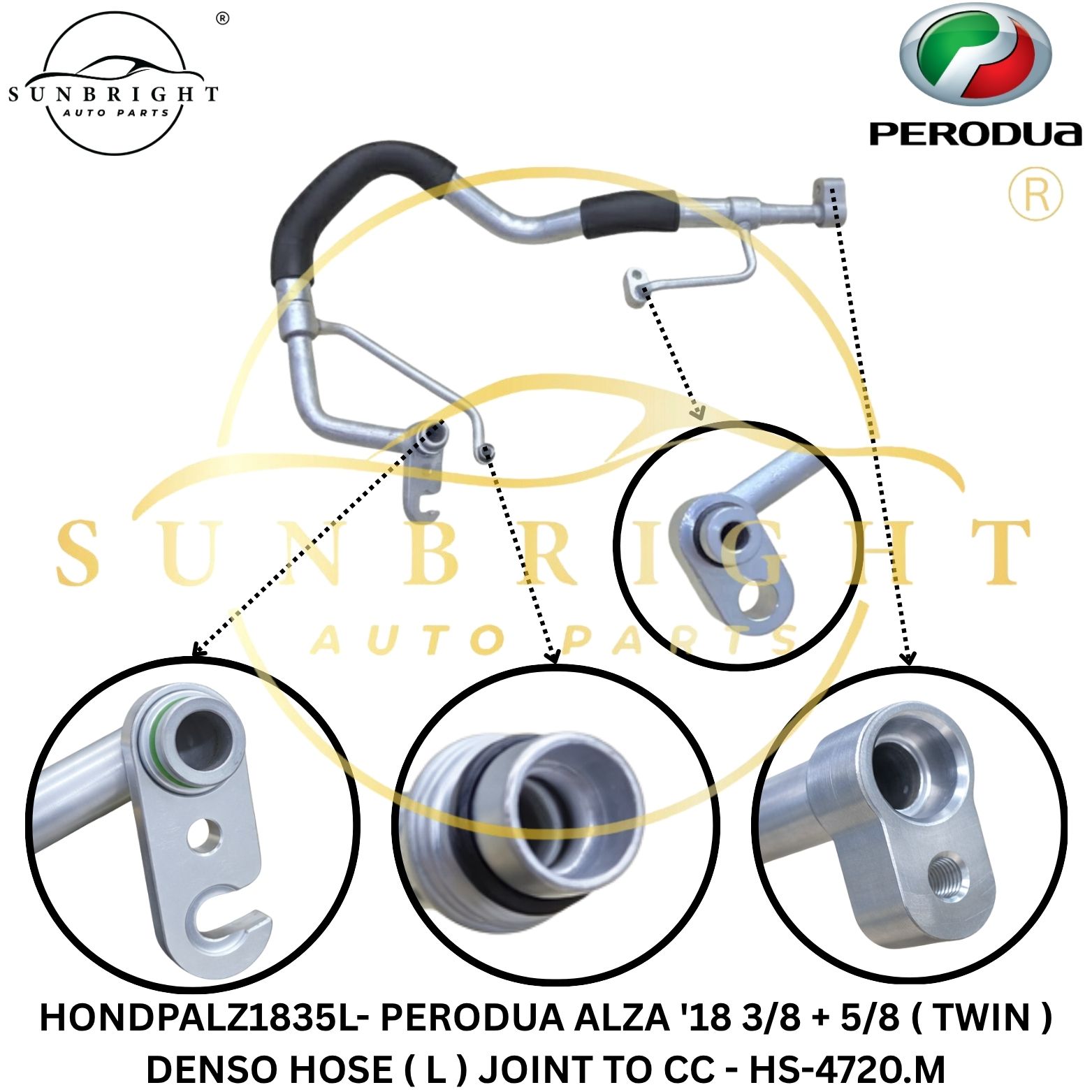 HONDPALZ1835L - PERODUA ALZA '18 3/8 + 5/8 ( TWIN ) DENSO HOSE ( L ) JOINT TO CC - HS-4720.M