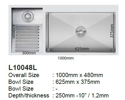 LAUNDRY SINK SUS304 LEFT 1000x480mm