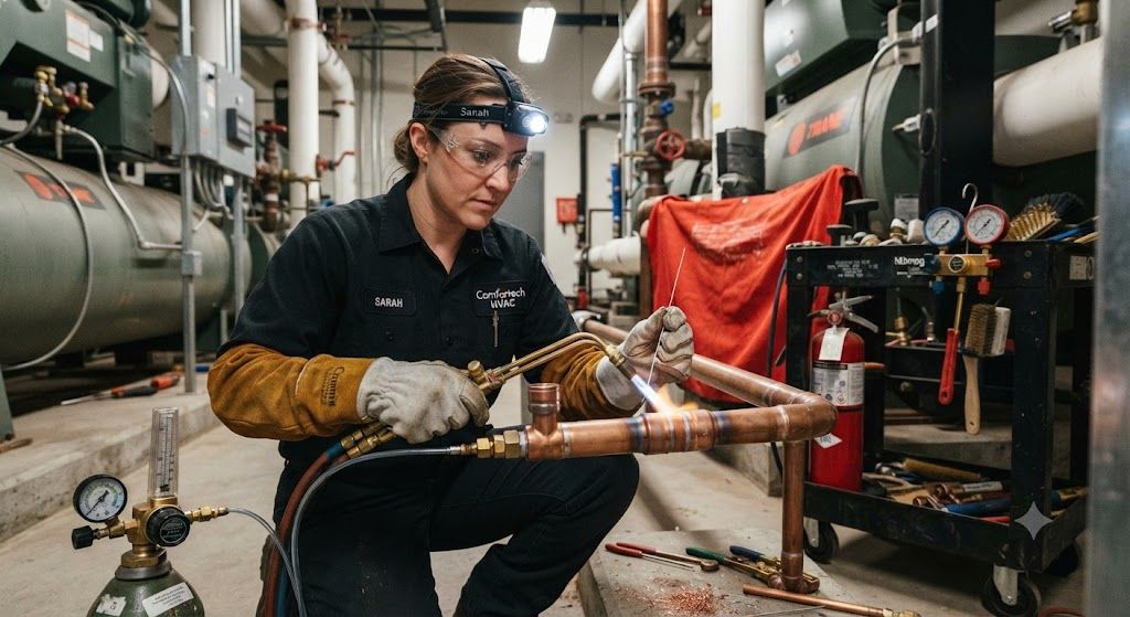 HVAC copper pipe brazing safety standards technicians