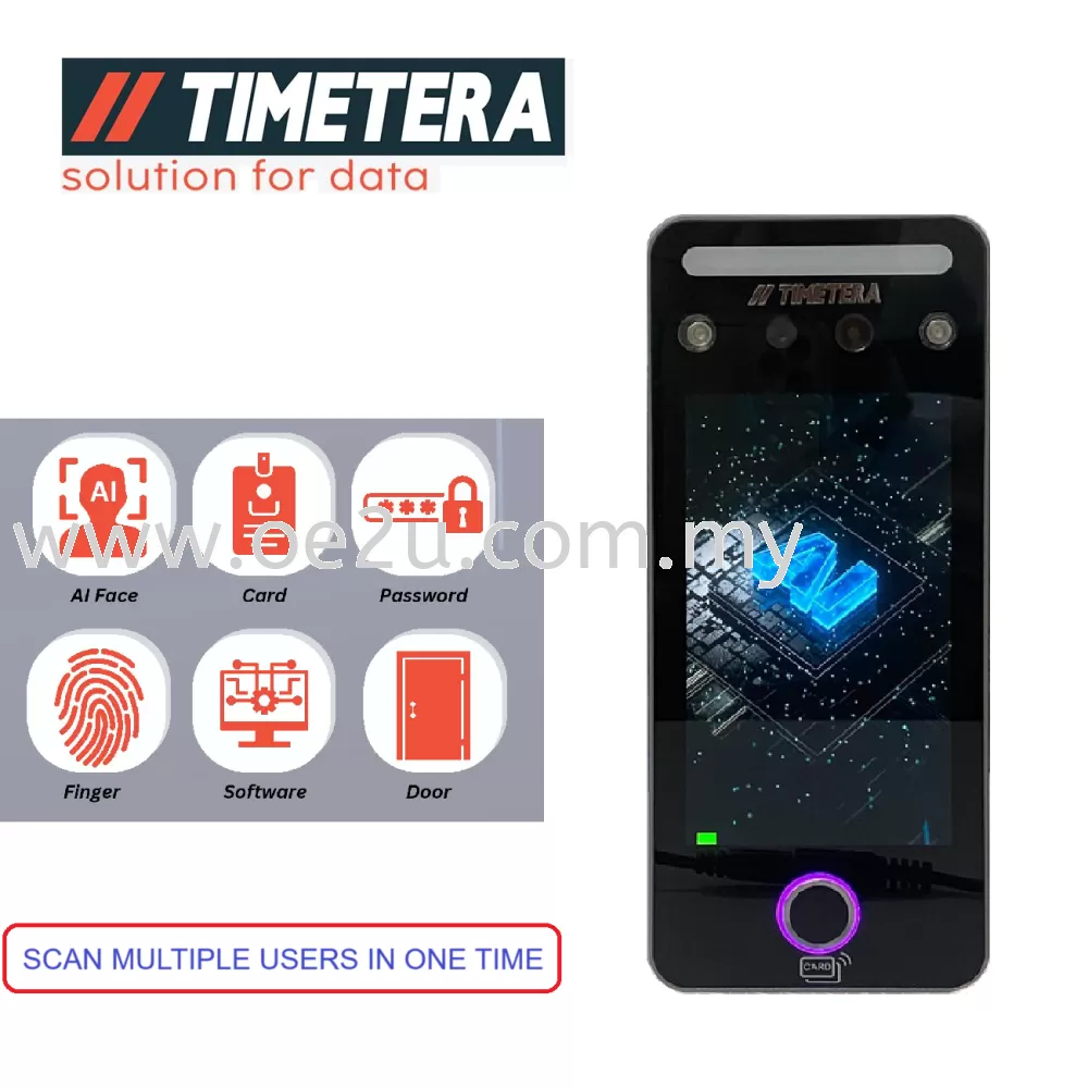 TIMETERA TT-53AI Face Recognition & Fingerprint Time Attendance System With Door Access Control (Software Reporting & WiFi Connection)