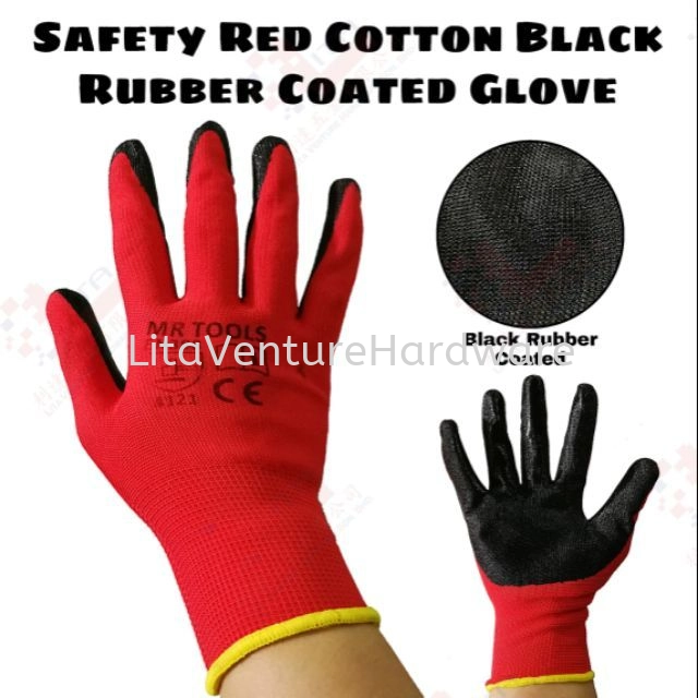 SAFETY RED COTTON BLACK RUBBER GLOVE COATED GLOVE STICKY SURFACE ANTI-SLIP PROFESSIONAL