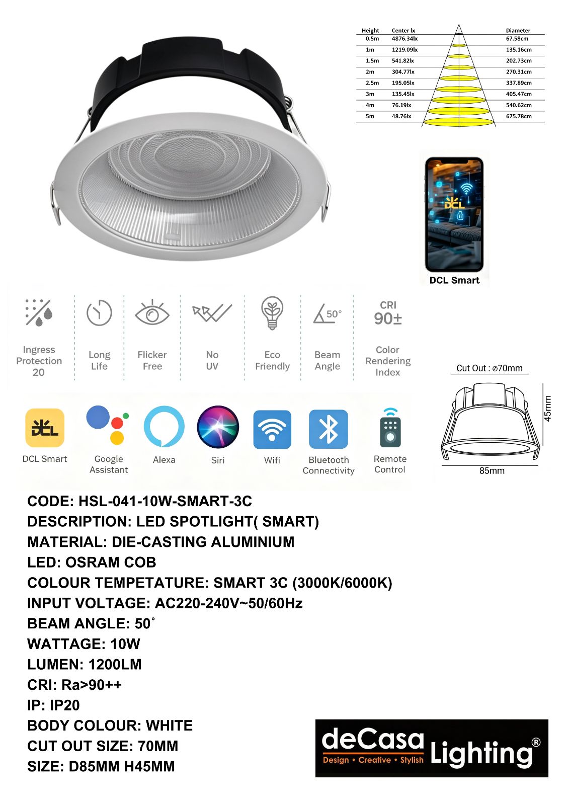SMART LED DOWNLIGHT(HSL-041-10W-SMART-3C)