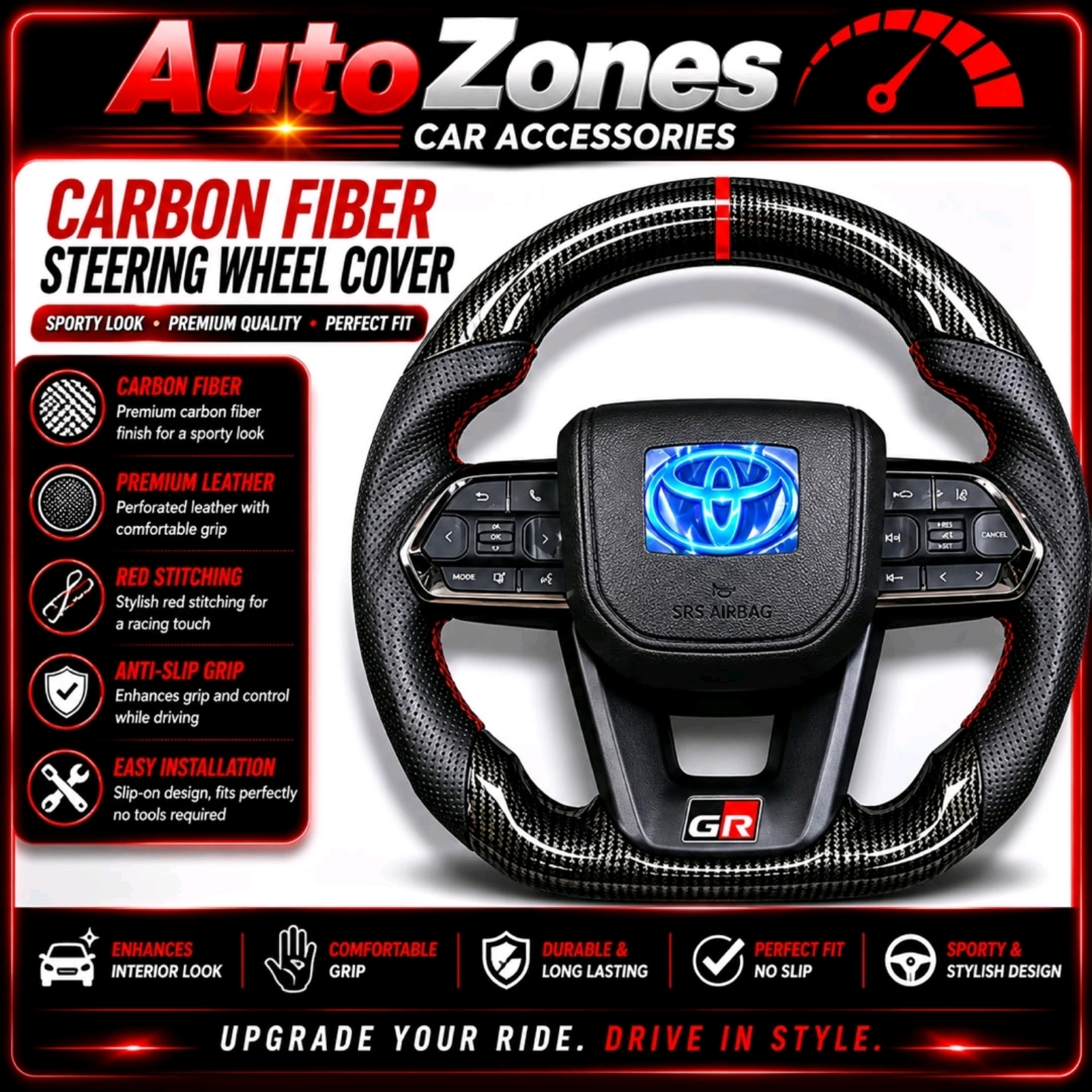 Toyota AGH30 GR Sport Carbon Fiber Steering Wheel for Alphard Vellfire 2015-2023 Premium Leather Performance Steering Wheel Interior Upgrade