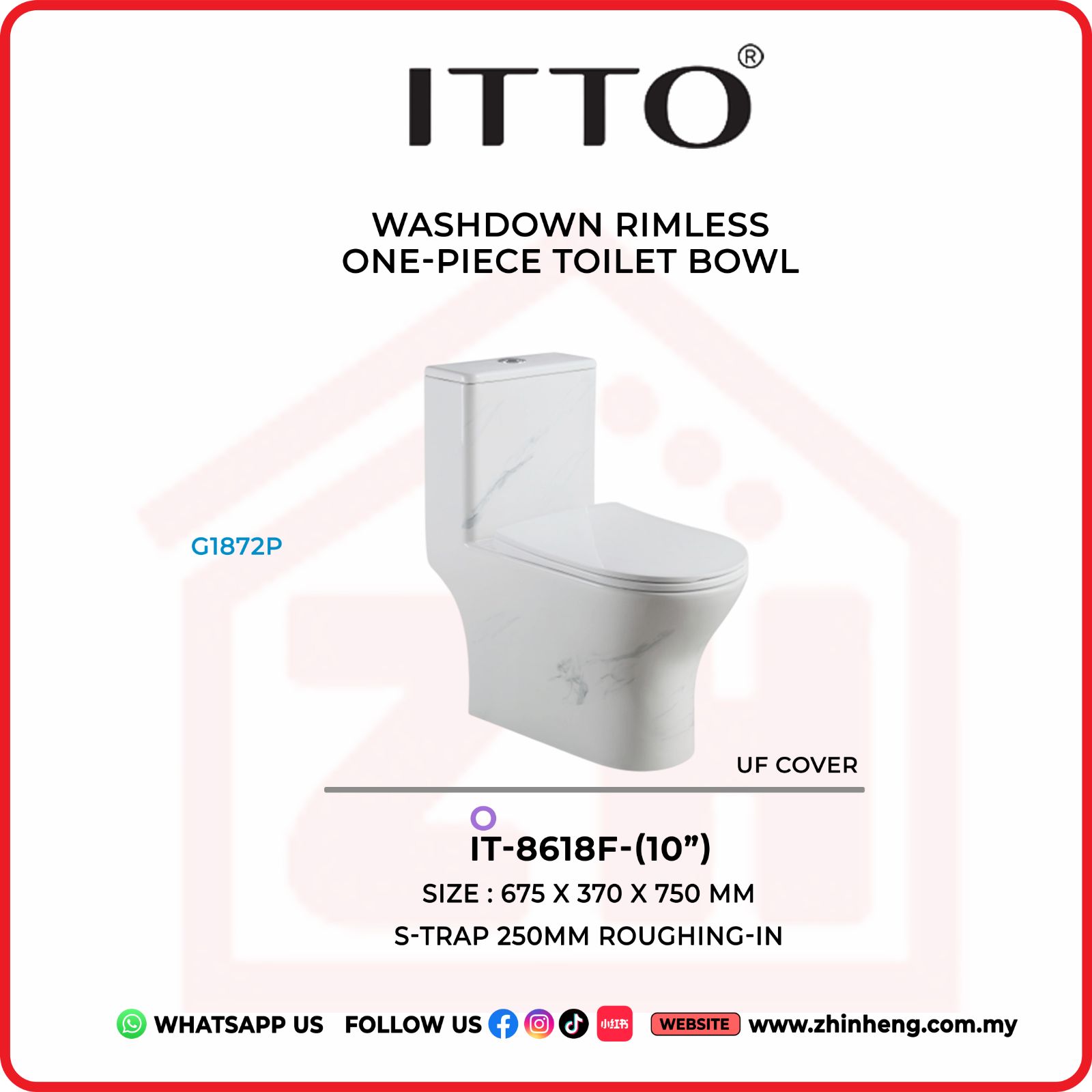 ITTO WASHDOWN TORNADO ONE PIECE TOILET BOWL IT-8618F-(10")