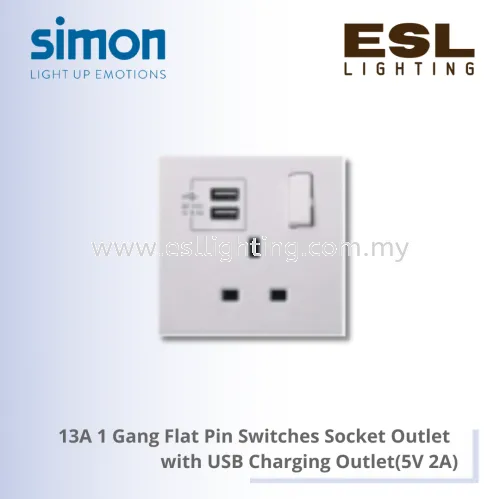 SIMON E6 SERIES  13A 1 Gang Flat Pin Switches Socket Outlet with USB Charging Outlet(5V 2A) - 721384