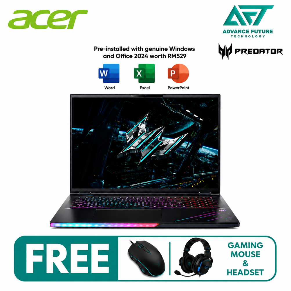 Acer Predator Helios 18 AI PH18-73-90Z9 18'' WQUXGA 120Hz Gaming Laptop Black ( Intel Core Ultra 9 275HX, 96GB, 4TB SSD, RTX5090, W11, H&S 2024&M365 )