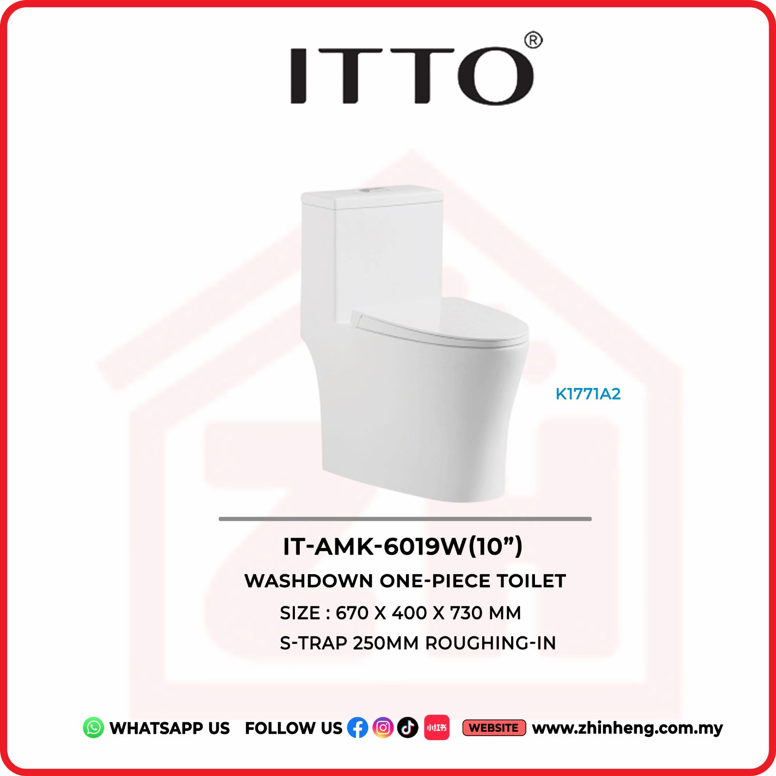 ITTO Washdown One-Piece Toilet  IT-AMK-6019W(10")