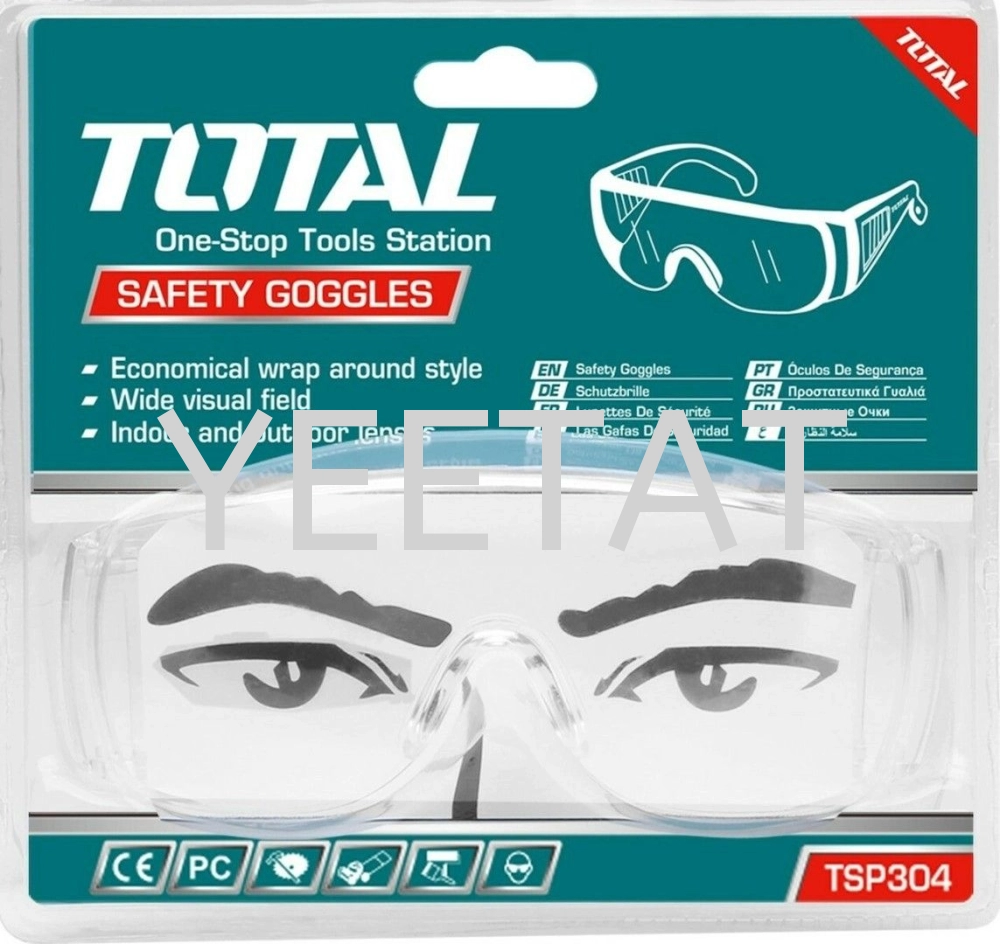 [ TOTAL ] TSP304 SAFETY GOGGLES / Polycarbonate PC Wrapped / Clear And Unrestricted View