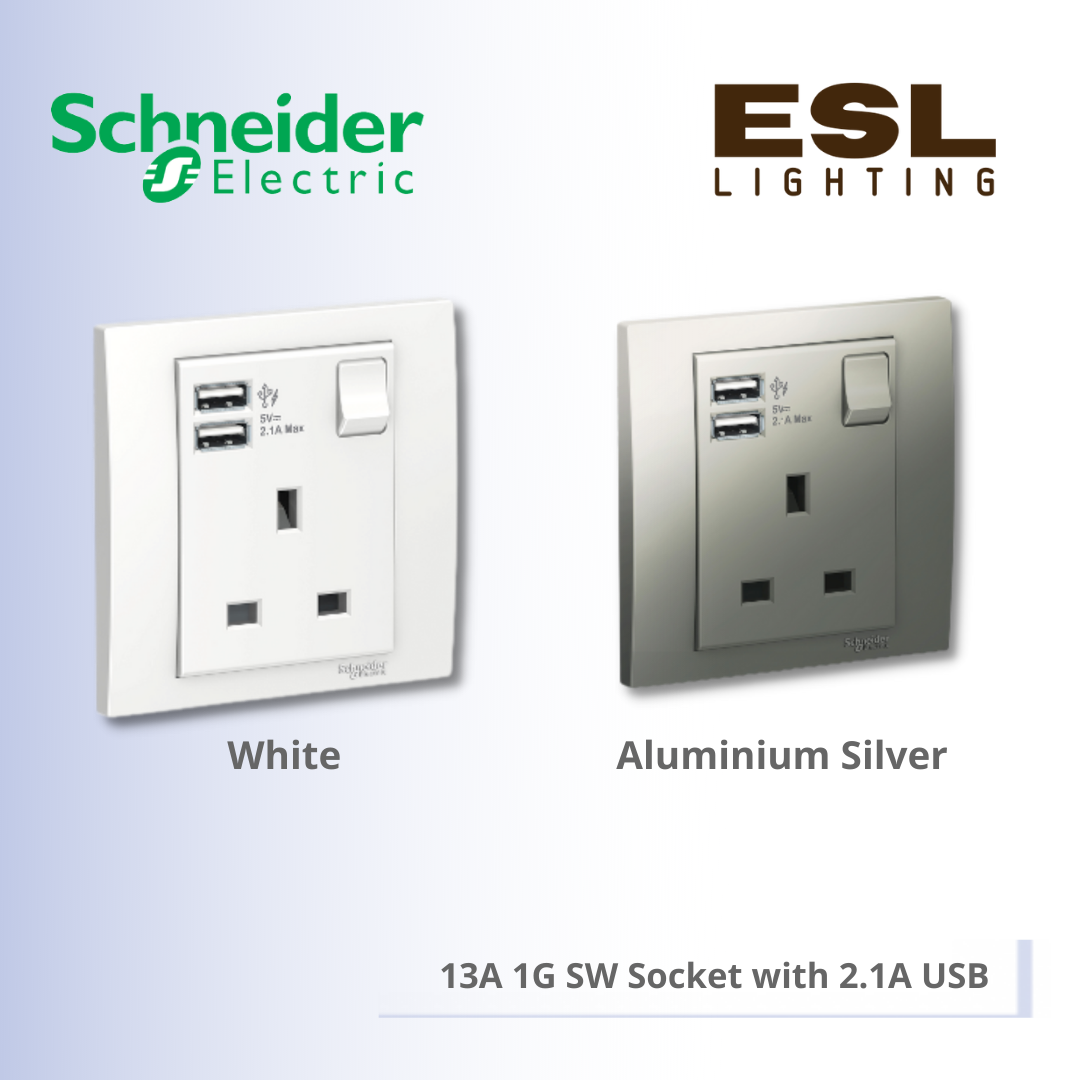 SCHNEIDER Vivace 13A 1G SW Socket with 2.1A USB - KB15USB_WE_G11 KB15USB_AS_G11