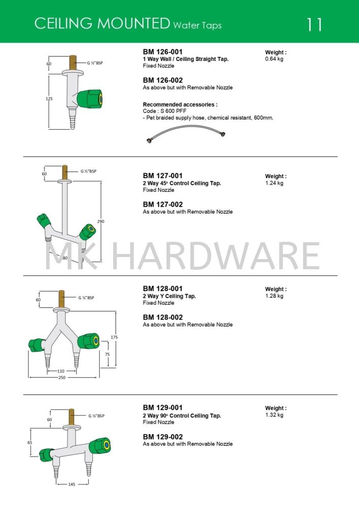 CEILING MOUNTED ( WATER TAPS)