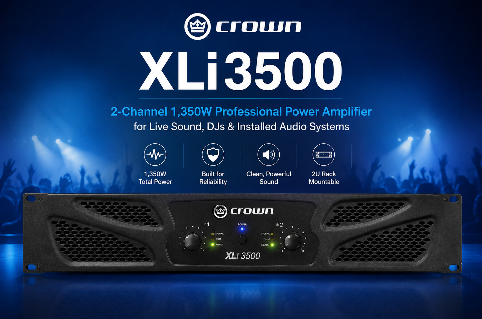 Crown XLi3500 – 双通道1350瓦专业功率放大器，适用于现场扩声、DJ演出及固定安装音响系统