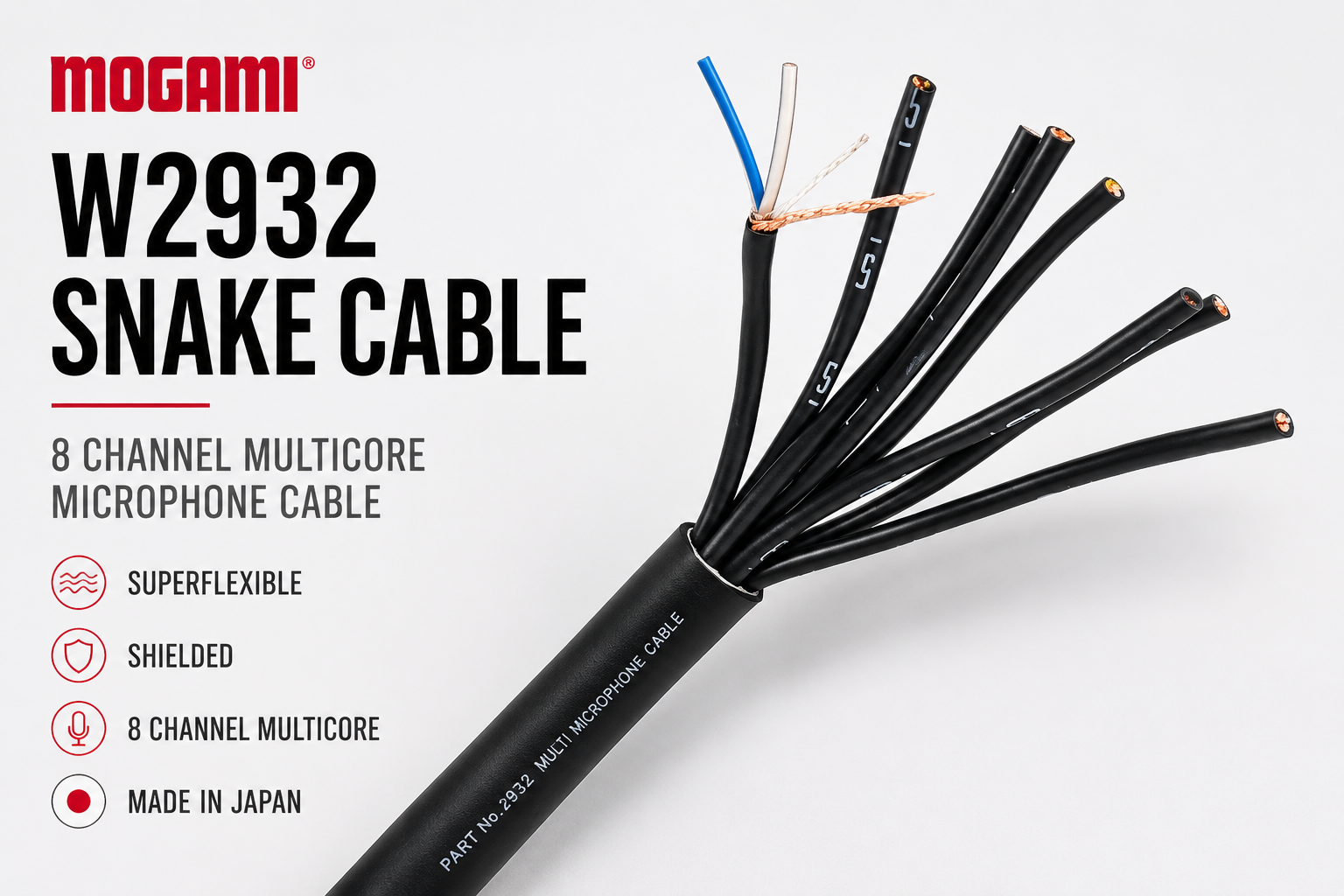 Mogami W2932 蛇形线 – 8通道多芯麦克风线，超柔屏蔽，日本制造