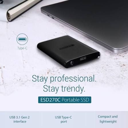 Transcend ESD270C Portable SSD (USB 3.1 Gen 2 Type-C) -USB Attached SCSI Protocol Support, Up to 520 MB/s read; 460 MB/s write, one-touch auto-backup, 3Y