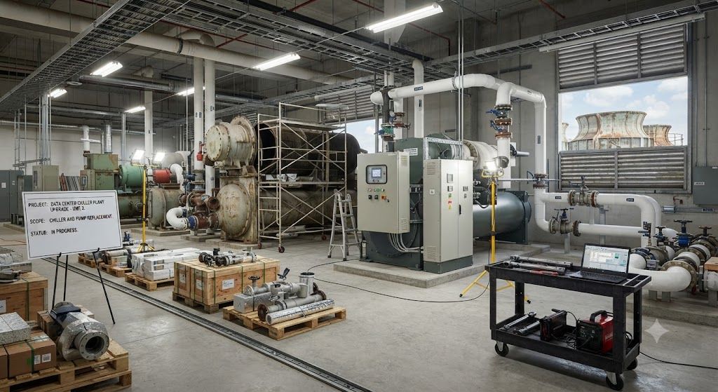 Data center chiller plant retrofitting