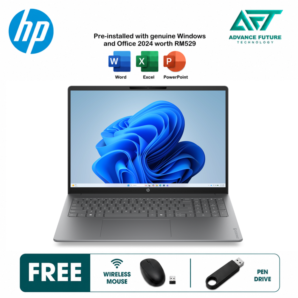 HP OmniBook 5 16-bp0056AU 16'' 2K OLED AI Laptop Meteor Silver ( AMD Ryzen AI 5 330 ,16GB, 512GB SSD, ATI, W11, H&S 2024&M365 )