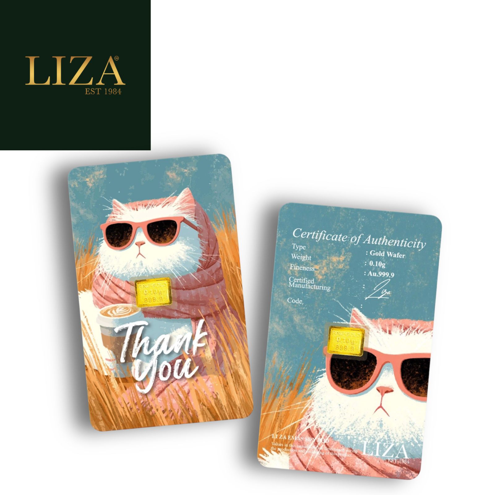 LIZA 0.10g 999.9 Gold Bar (Cat Thank you | 猫咪谢谢)