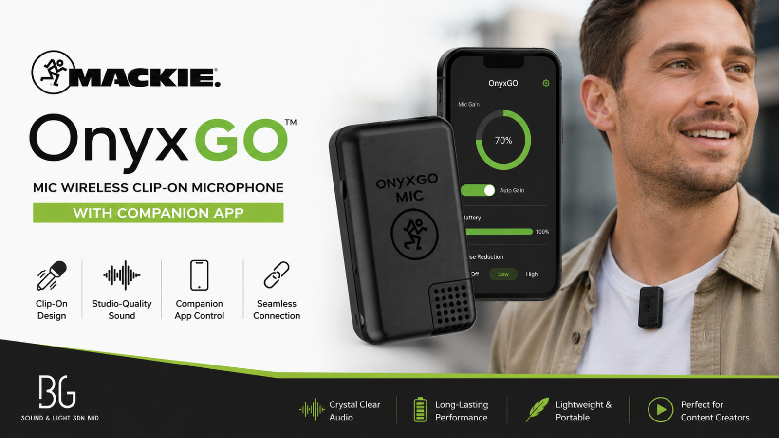 Mackie OnyxGO | Mic Mikrofon Klip Tanpa Wayar dengan Aplikasi