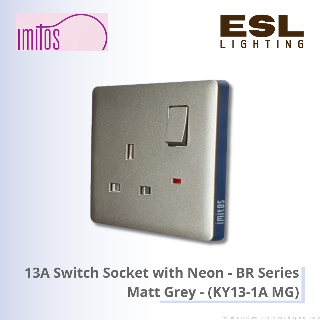 IMITOS 13A Switch Socket with Neon (BR Series) Matt Grey - KY13-1A MG [SIRIM]