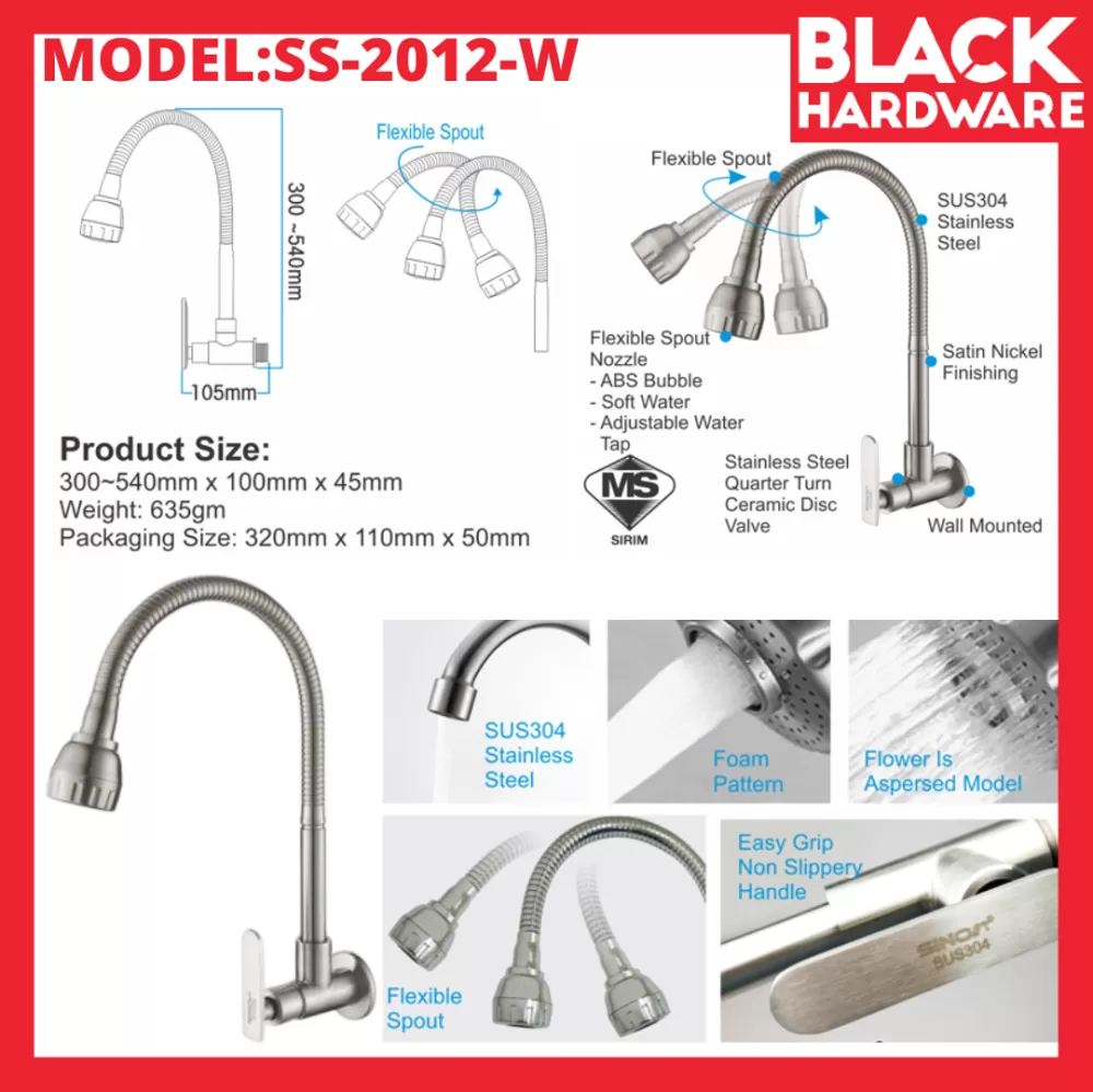 Black Hardware SINOR Kitchen Sink Faucet Pipe Kepala Paip Sinki Dapur Flexible Kitchen Sink Tap Doe Water Tape Water Tap