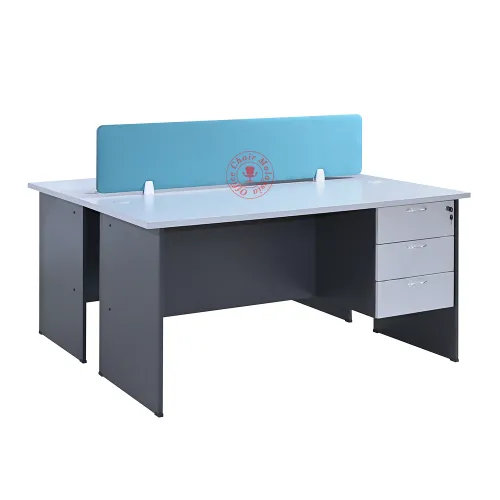 Cluster of 2 Workstation Office Table with Hanging Drawer | Meja Pejabat | Meja Office [ with Fabric Divider Panel ]