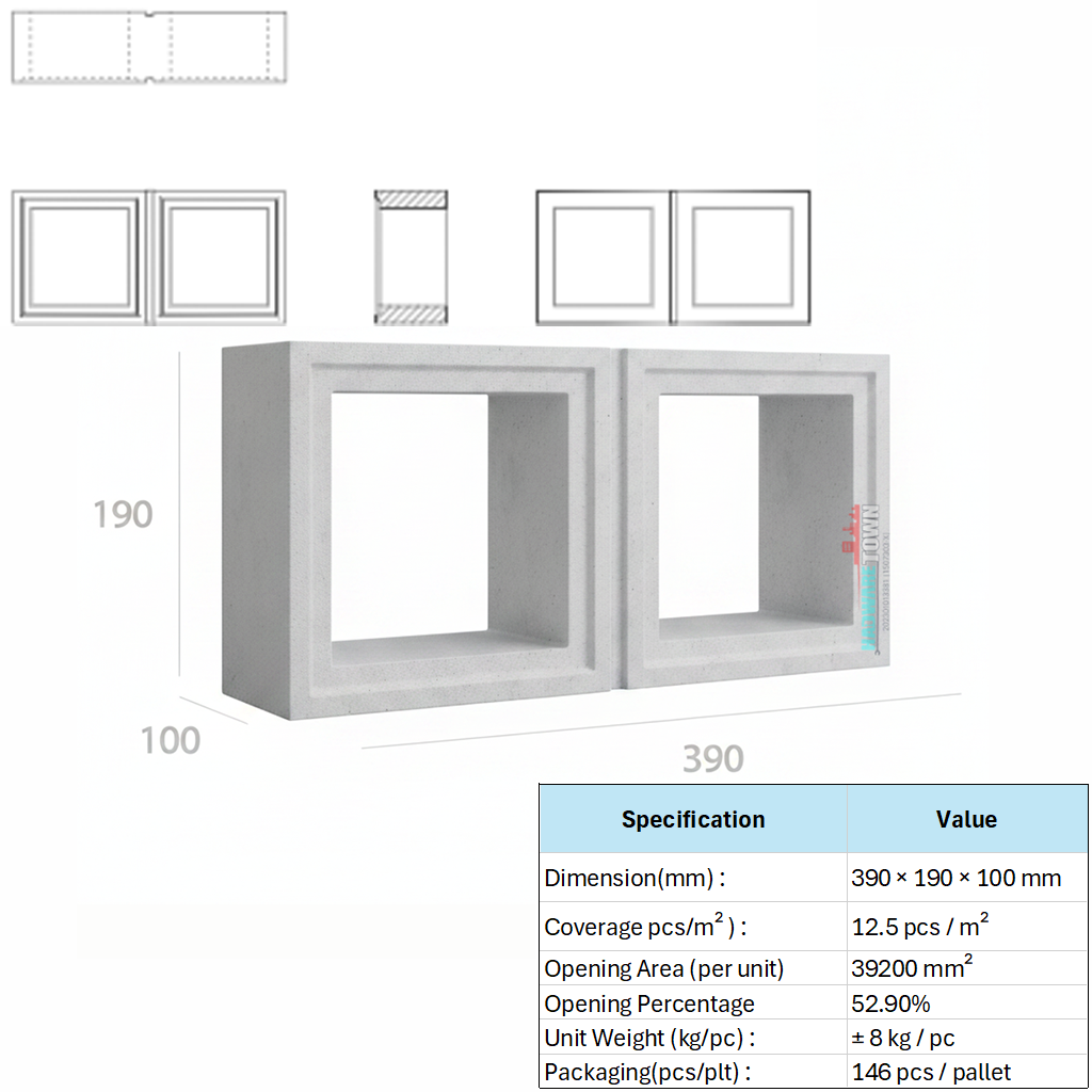 VENTILATION BLOCK VB-3915.100 (LWH 390 x100 x190)mm