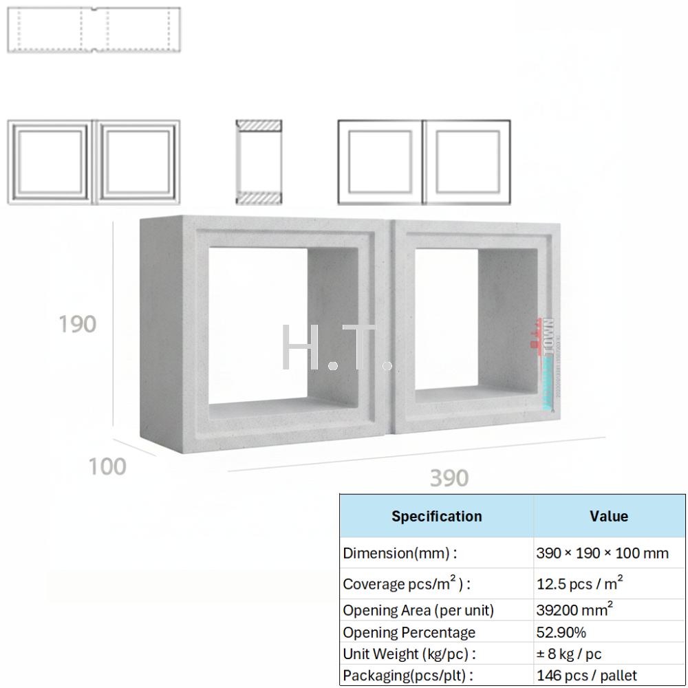 VENTILATION BLOCK VB-3915.100 (LWH 390 x100 x190)mm
