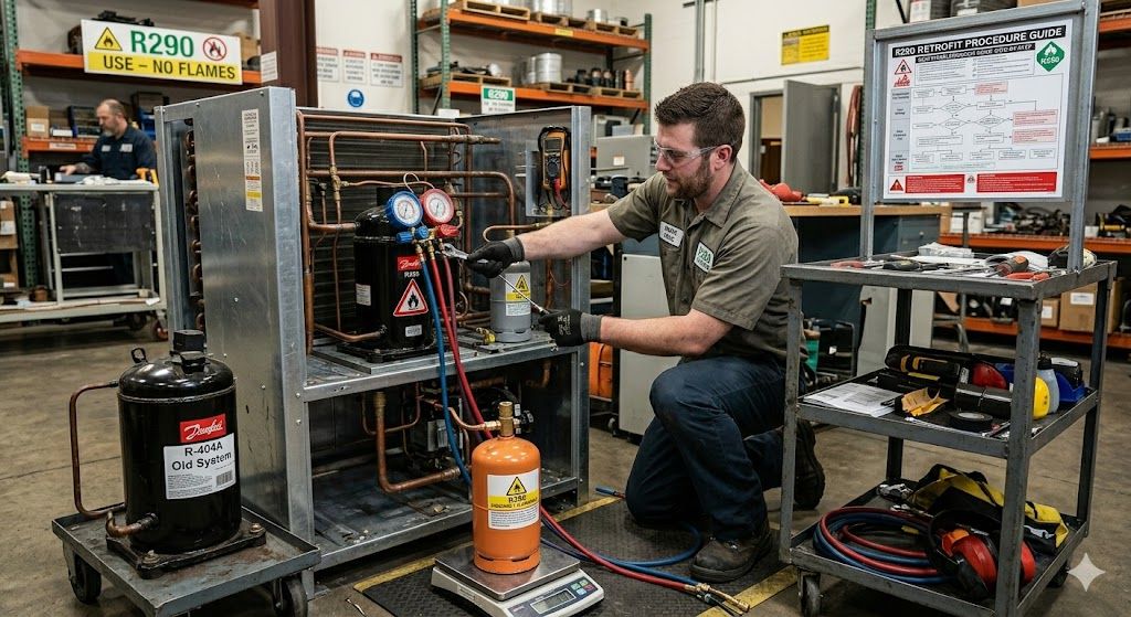 R290 refrigerant replacement retrofit