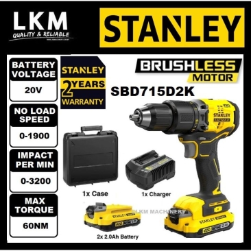 STANLEY SBD715D2K 20V Cordless Brushless Hammer Drill With Battery + 1 Charger