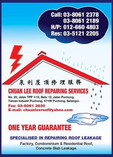 Chuan Lee Roof Repairing Services Malaysia Reviews 2026 | Roof Repair Services in Puchong Selangor | Solar100
