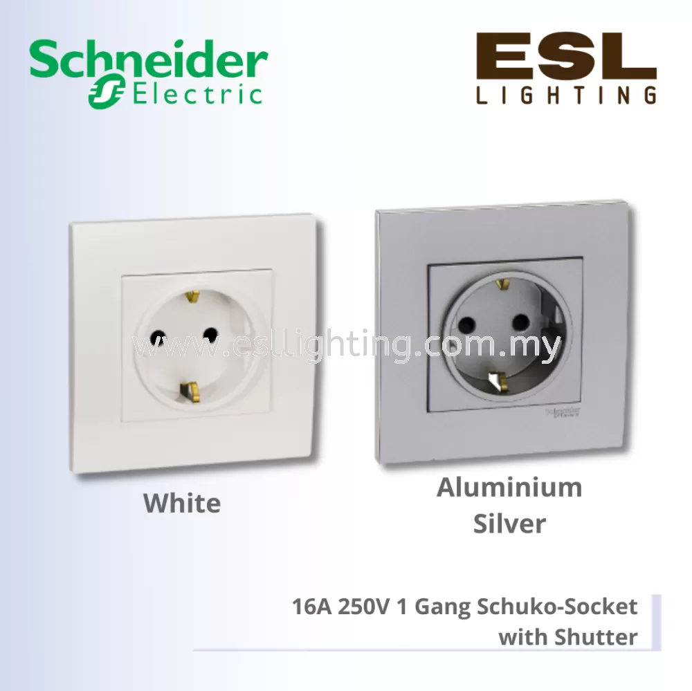 SCHNEIDER Vivace 16A 250V 1 Gang Schuko-Socket with Shutter - KB426_16S_WE KB426_16S_AS_G11