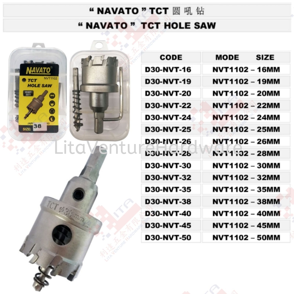 NAVATO BRAND TCT HOLE SAW - D30NVT16 D30NVT19 D30NVT20 .....D30NVT50