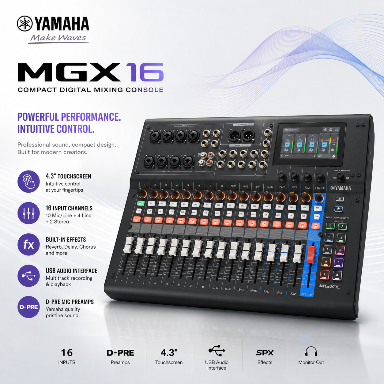 Yamaha MGX16 Compact Digital Mixing Console with Touchscreen