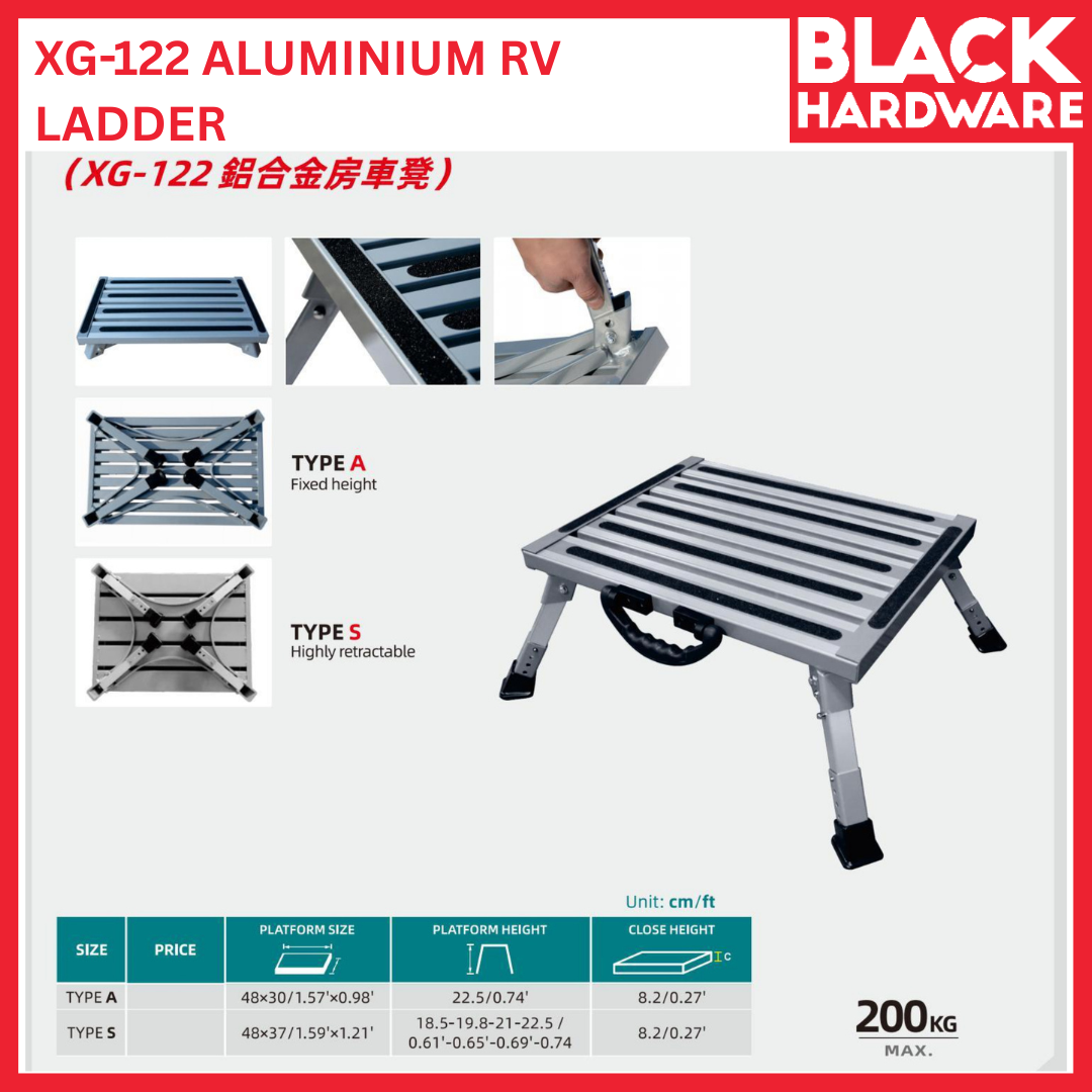 Black Hardware TONGDA XG-122 Aluminium RV Ladder | Portable Folding Step Stool