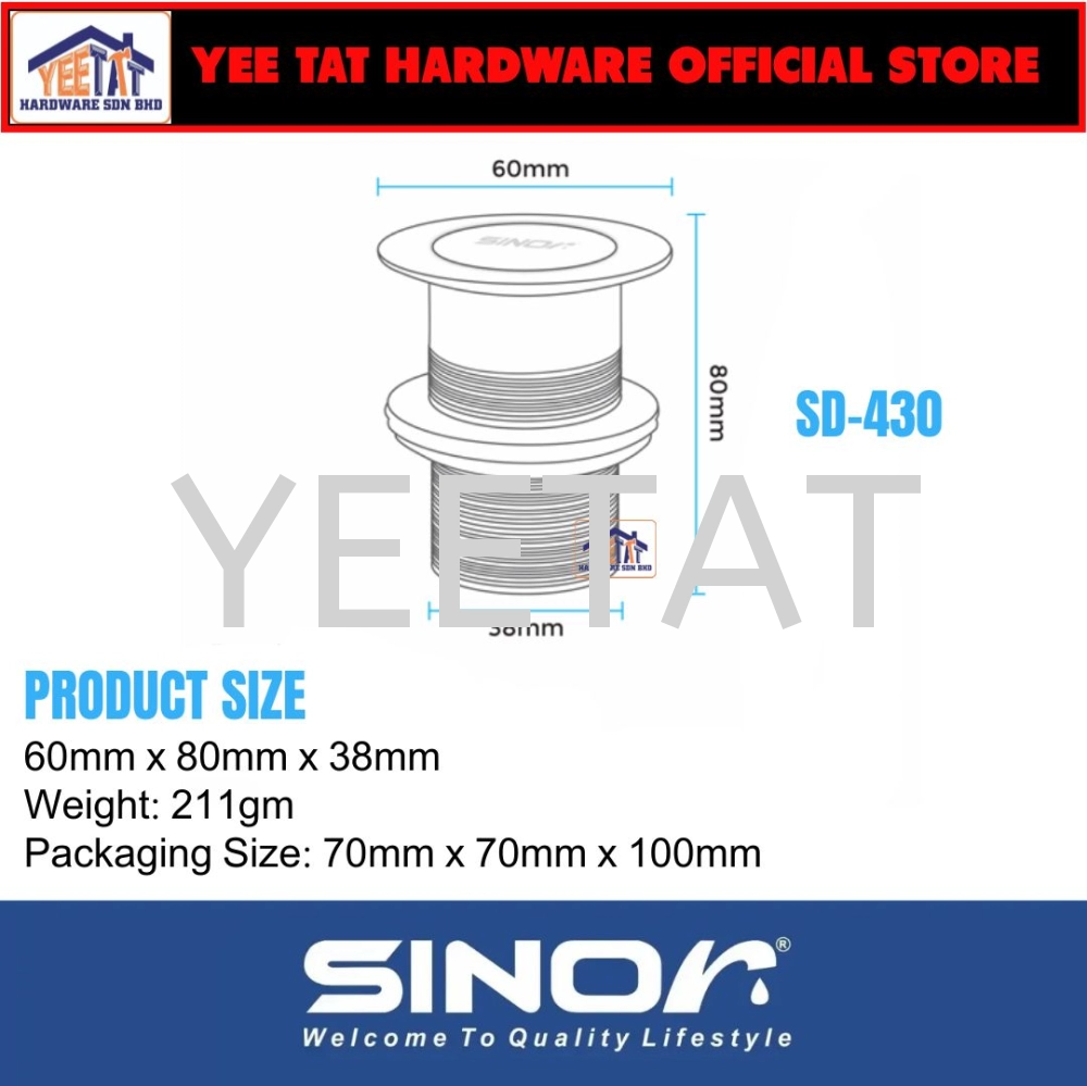 [ SINOR ] SD-430 SD-431 BATHROOM POP UP SPRING BASIN WASTE WITH OR WITHOUT OVERFLOW 32mm