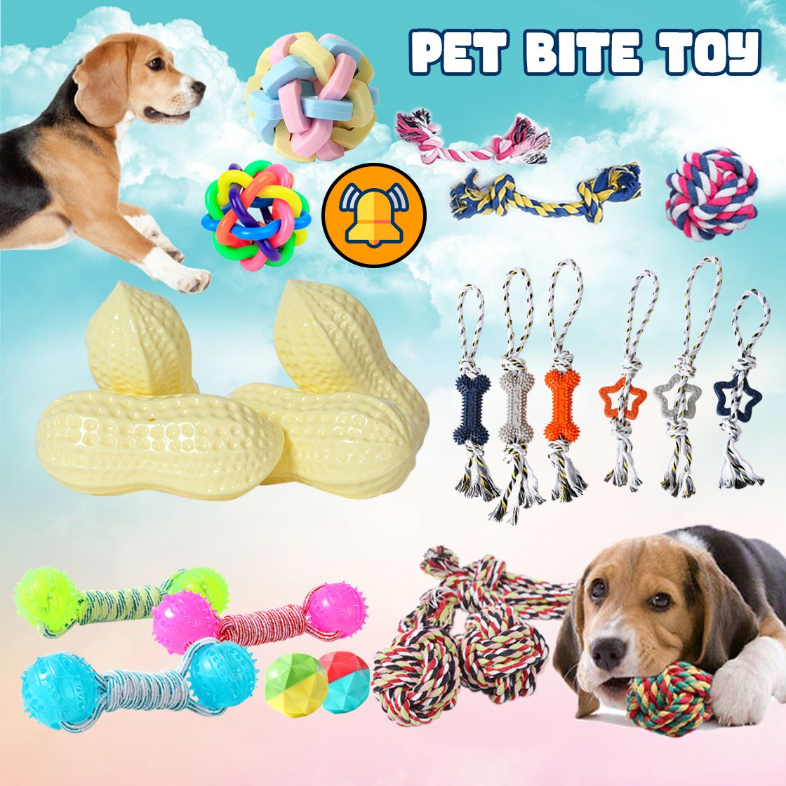 33cm Dog Bite Pet Durable Chewing Bite Rope Star Peanut Triangle Crystal Ball Dumbbell Knotted Dog Chewy Toys