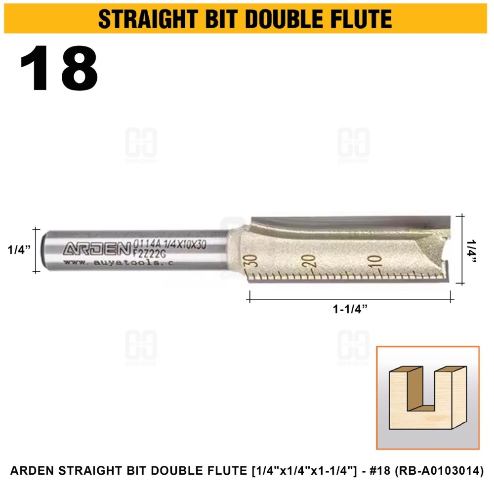 ARDEN STRAIGHT BIT DOUBLE FLUTE 1/4"x1/4"x1-1/4" #18 (RB-A0103014)