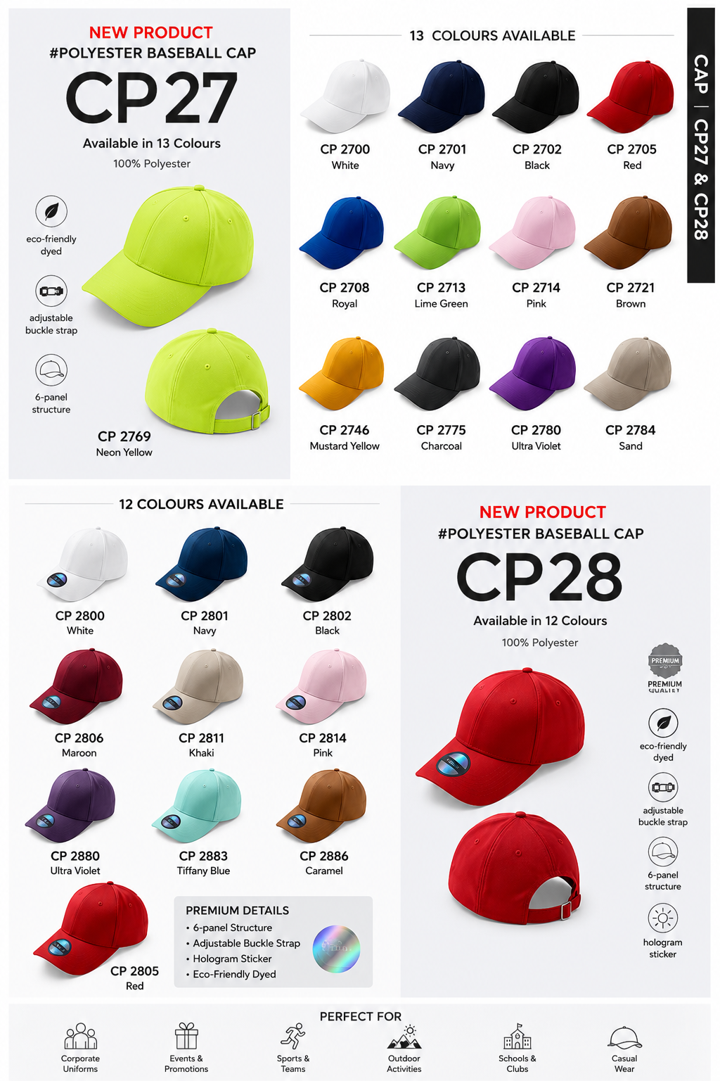 CP27 & CP28 Baseball Cap Collection｜Modern Polyester Baseball Caps
