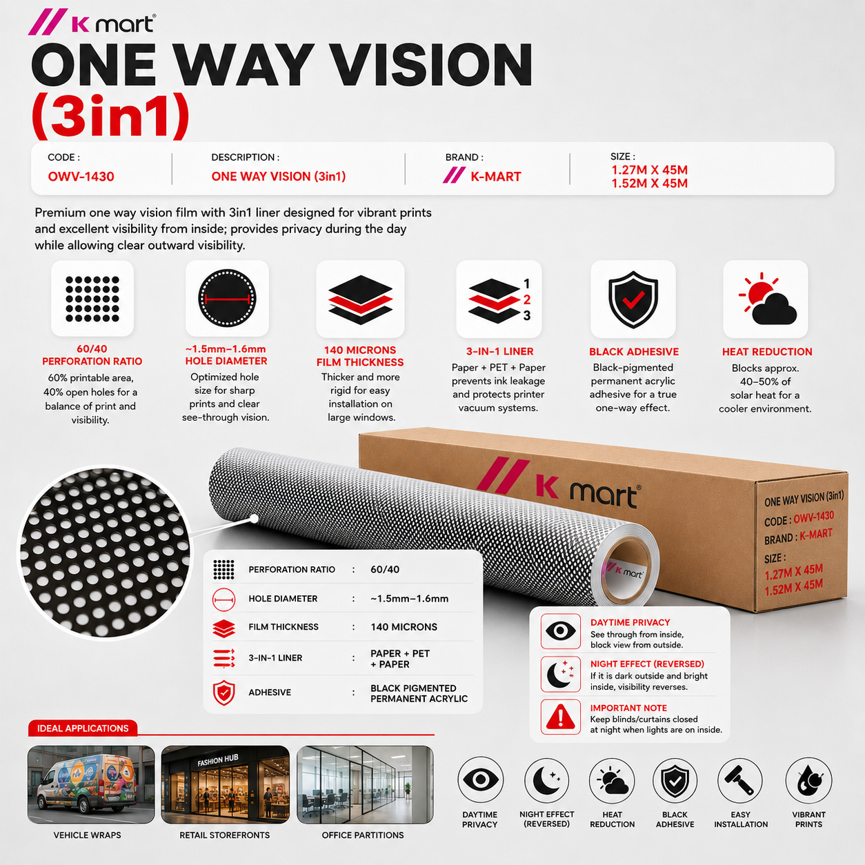 [ OWV-1430 ] One Way Vision ( 3in1)