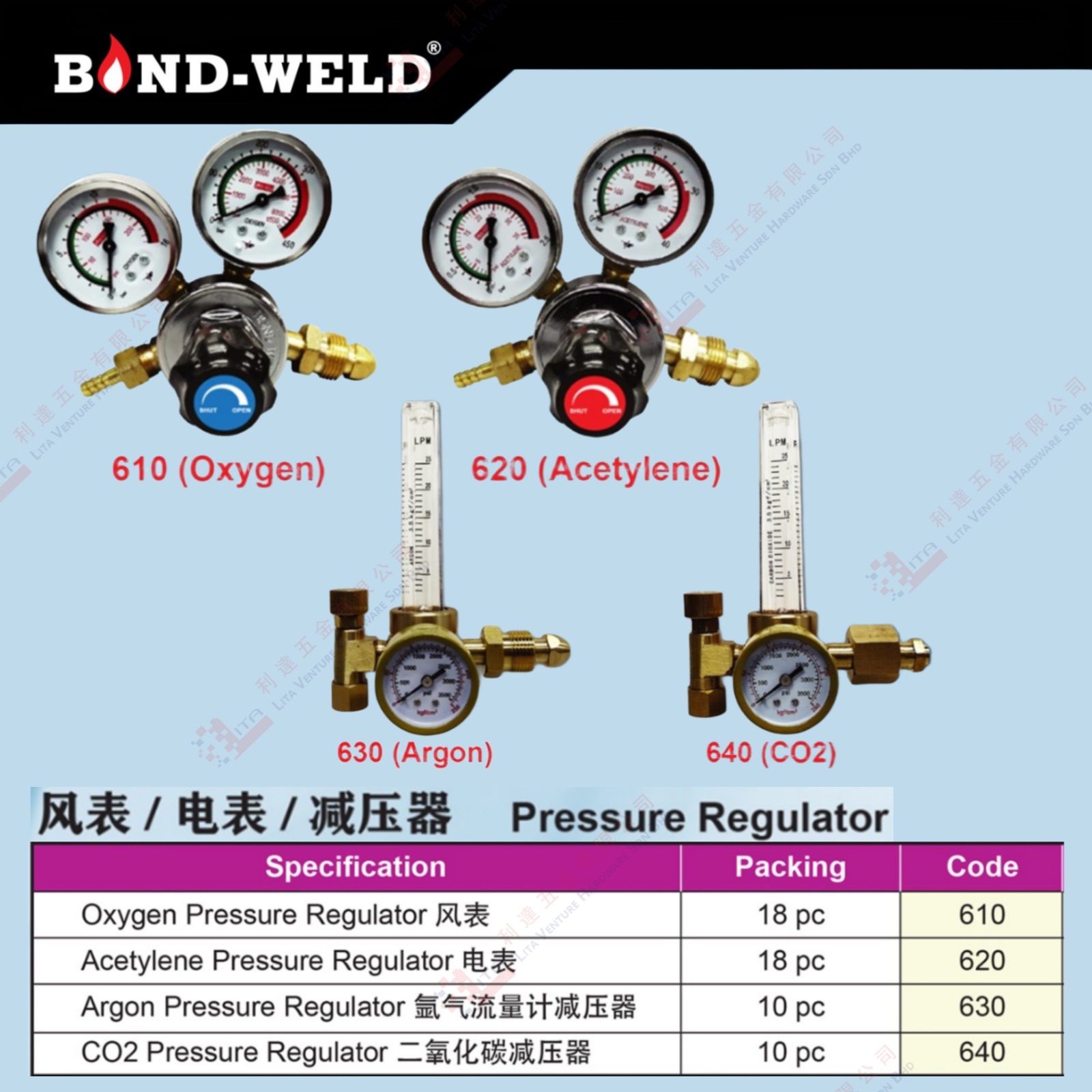 BOND WELD BRAND PRESSURE REGULATOR - 610 620 630 640