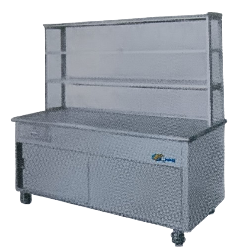 S/S TEA COUNTER WITH GLASS OVERSHELF