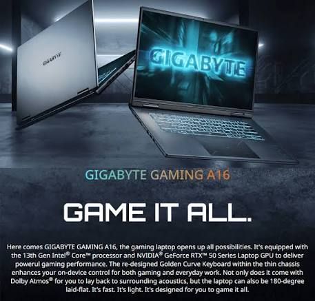 GIGABYTE GAMING A16 CTH -16" IPS WUXGA 165Hz, Intel® Core™ i7-13620H, RTX 5050, DDR5 5200 16GB*1,  WIN11HOME (CTHI3MY893SH )
