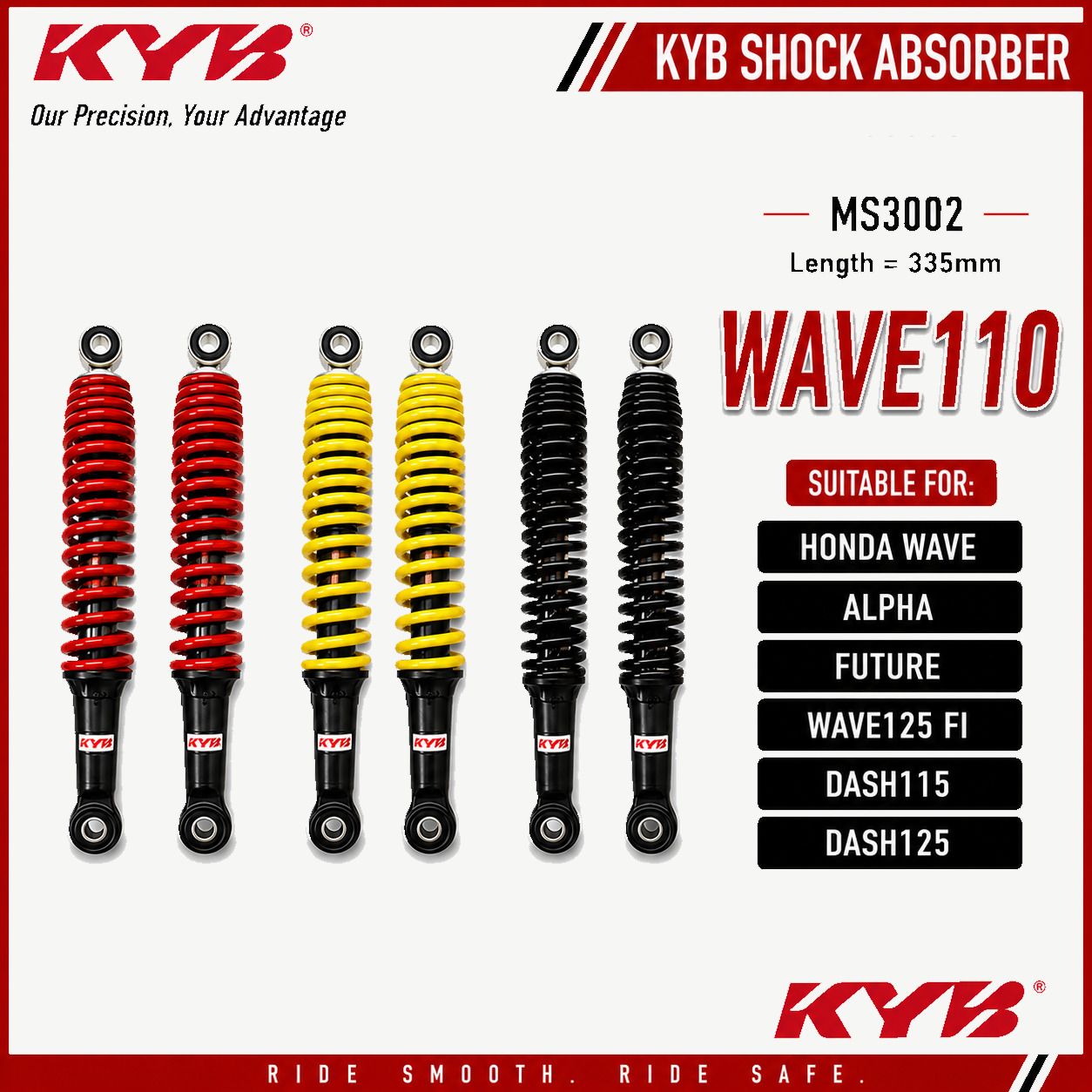 KAYABA WAVE110 FUTURE ALPHA DASH REAR SHOCK ABSORBER SUSPENSION MS3002B/R/Y WAVE 125 FI WAVE ALPHA DASH WAVE DASH ALPHA FUTURE FI