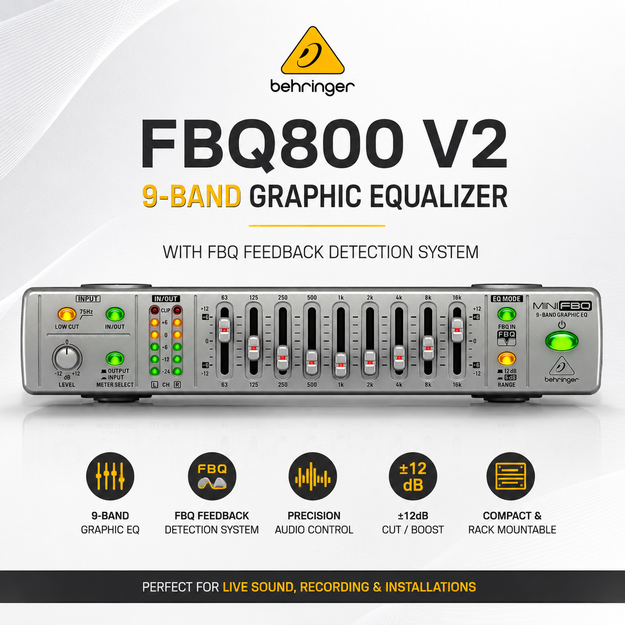 Behringer FBQ800 V2 – 带FBQ反馈检测系统的9段图示均衡器