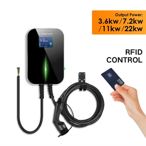 RFID Card EV Car Charging Station（16A 32A 3.6kw 7.2kw 11kw 22kw）with 5m SAE J1772 Cable & IEC 62196 Cable