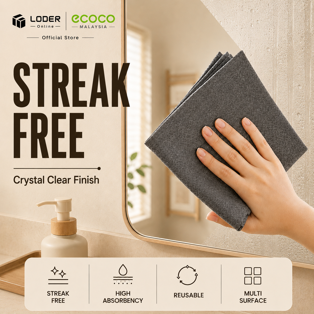 LDOER ECOCO Microfiber Cleaning Cloth Streak Free Glass Window Mirror Car Cleaning Towel
