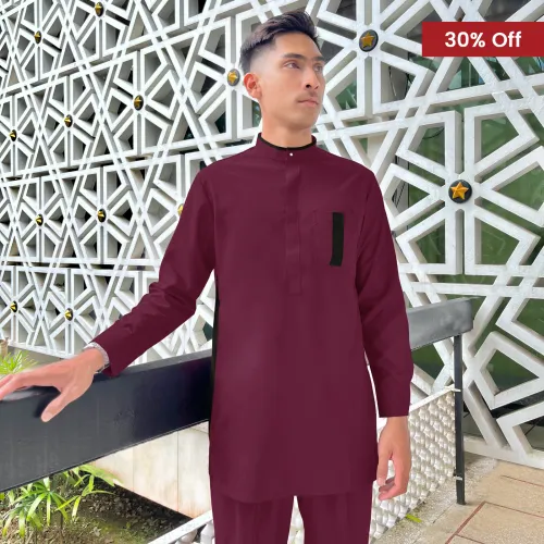 Baju Melayu Kurta Slim Fit Nagoya Sepasang (BKS) Maroon