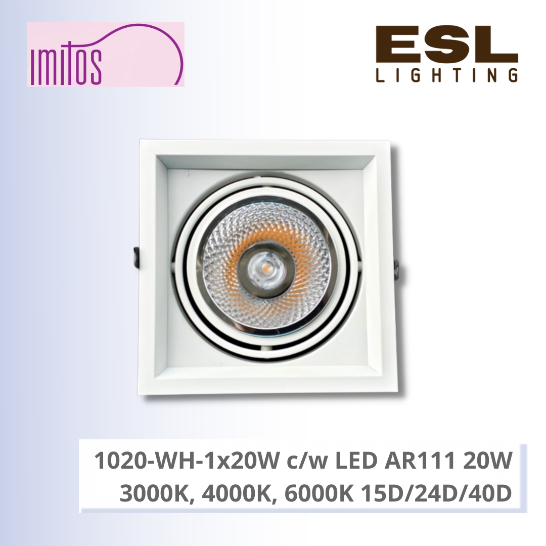 IMITOS 1020-WH-1x20W c/w LED AR111 20W 3000K, 4000K, 6000K 15D/24D/40D